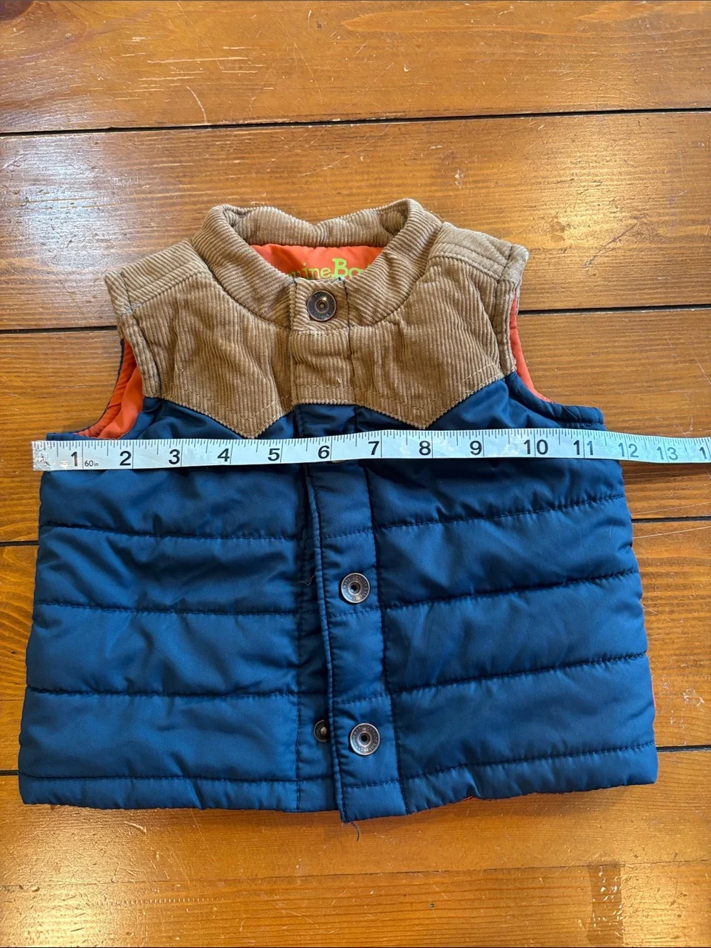OshKosh B'gosh Baby Navy Puffer Vest with Tan Yoke Boys Size 9 M